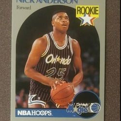1990 NBA Hoops Nick Anderson Orlando Magic Rookie RC #214 Forward Basketball Card Vintage Collectible Sports