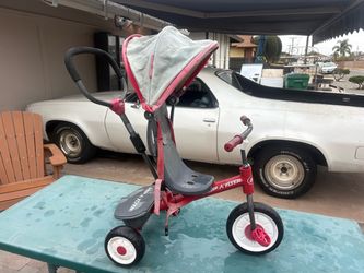 Radio Flyer Kids Tricycle with Parent Push Handle, Canopy & Storage – $25