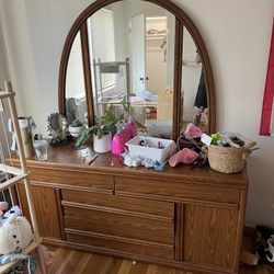 heavy wooden drawers with mirror.  
