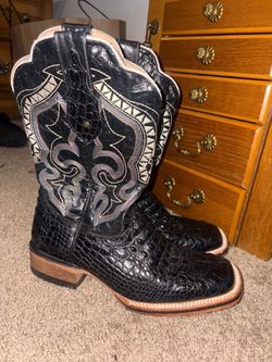 Dalton Black Crocodile Print Western Cowboy Boots size 7.5 Mens