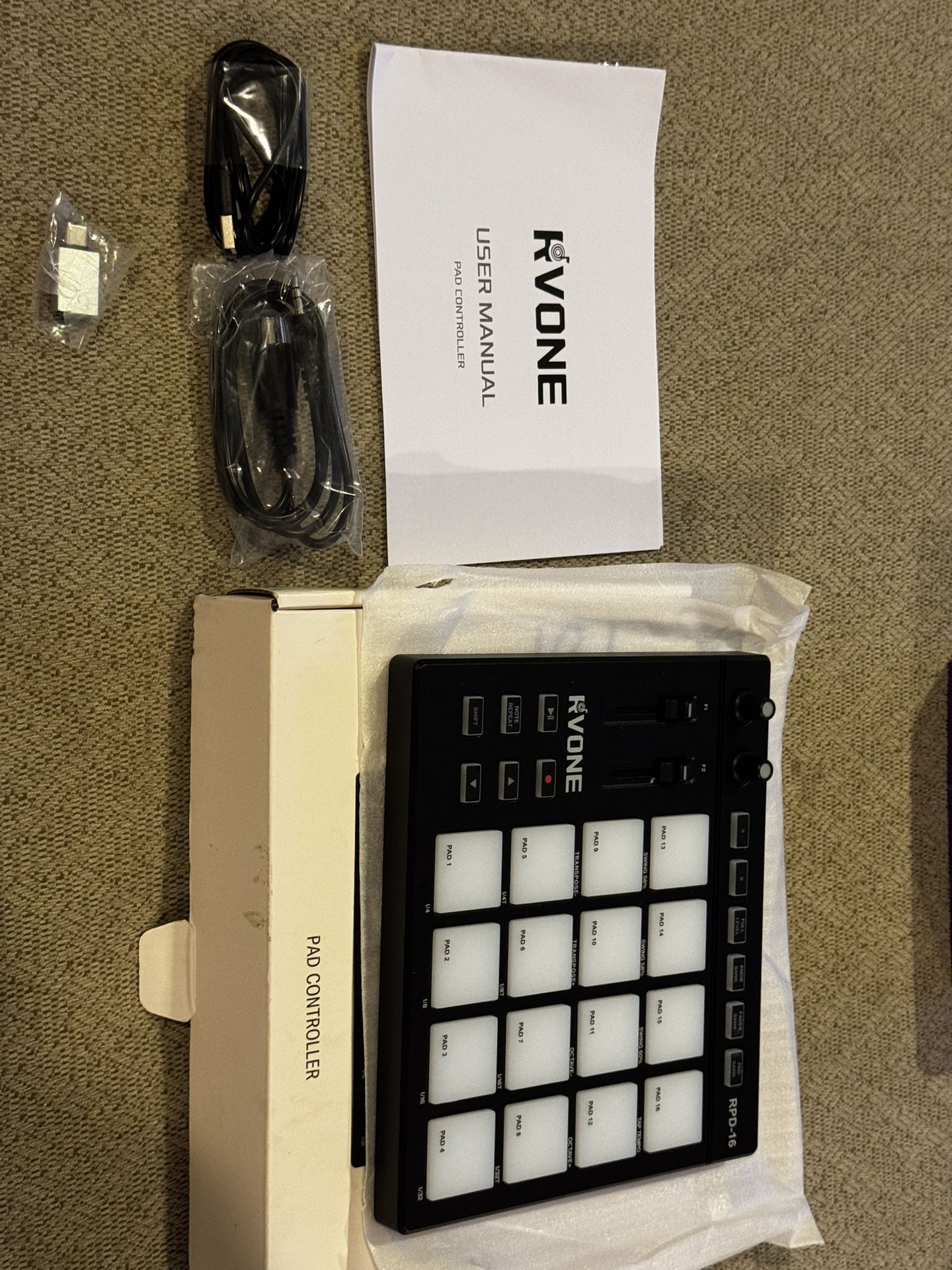 RPD-16 Beat Maker Machine, Drum Machine, MIDI Controller with 16 Drum Pads 2 Assignable Fader Knobs for Beginner Music Production, Black