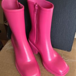 INC Womens Pink Cushioned Everett Square Toe Block Heel Zip-Up Rain Boots New 8M