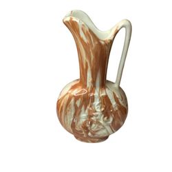 MRS marked Brown and Cream Swirl Pitcher Vase Embossed Floral Design