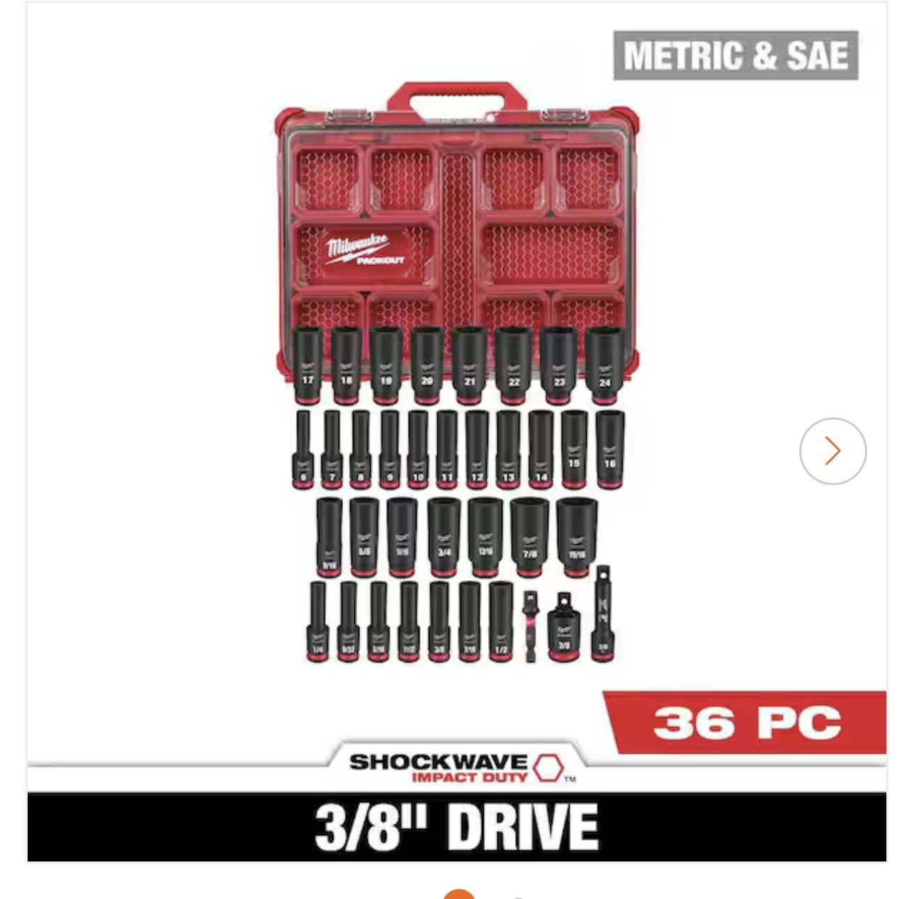 Milwaukee SHOCKWAVE Impact-Duty 3/8 in. Drive Metric and SAE Deep Well Impact PACKOUT Socket Set (36- Piece)