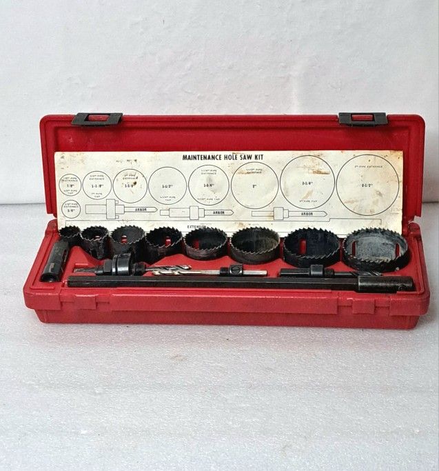 Maintenance Hole Saw Kit 9 Saws 3 Arbors Extension Case Chart Complete Set
