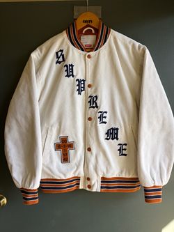 Supreme Old English Corduroy Varsity Jacket White Size Medium 24x26 Rare SS18
