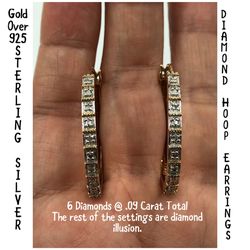 Gold Over STER Silver Diamond Hoop Earrings