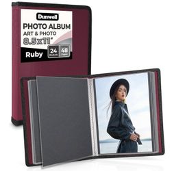 Dunwell Art Portfolio 8.5x11 Folder (Ruby), Black Mounting Paper, Portfolio Binder for Artwork, 8.5 x 11 Art Folder, 24 Pockets Display 48 Pages, Acid