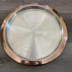 Godinger Hammered Copper & Stainless Steel Round Serving Tray 14" Bar Platter