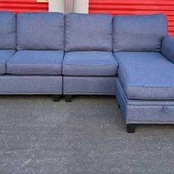 Studded Blue Sofa, Couch Sectional ( Delivery Available)