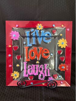 Live, Love and Laugh glass decorative plate
