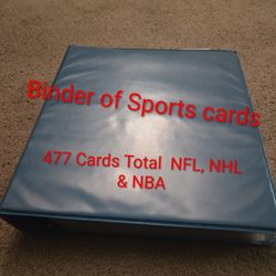 Binder Of Sports Cards 477 Cards Total NFL, NHL & NBA 
