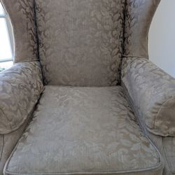  Antique Chair With Beautiful Neutral Taupe Fabric. 