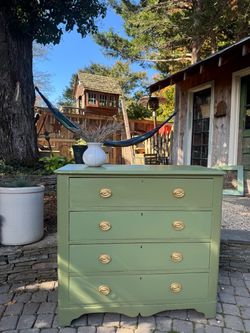 Painted Green 4-Drawer Dresser with Brass Hardware