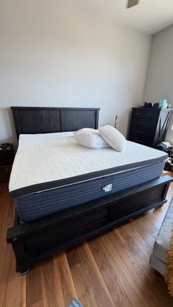 Black Wood Bed Frame with Headboard