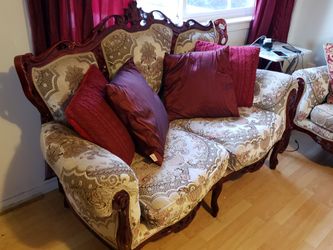 Modern Antique Cherry Finish Wood Sofa Set 2Pc
