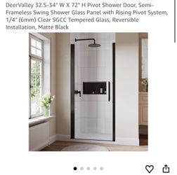 DeerValley 32.5-34" W X 72" H Pivot Shower Door, Semi-Frameless Swing Shower Glass Panel with Rising Pivot System, 1/4" (6mm) Clear SGCC Tempered Glas