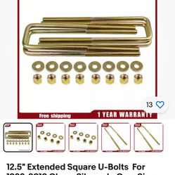12.5" Extended Square U-Bolts  For 1(contact info removed) Chevy Silverado Gmc Sierra 1500