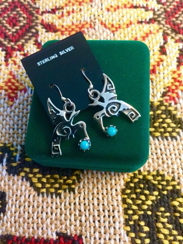 Albuquerque East - western style sterling silver earring Birds with Aqua blue gemstone 💙💎💙