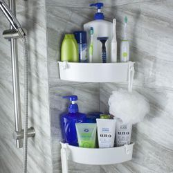 Corner Shower Caddy Shelf Basket Adhesi Corner Shower Shelf with Hooks Wall Mounted Shower Organizer for Toilet Dorm Kitchen No Drilling