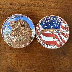 2 x 1 ounce .999 Copper Rounds, colorized copper rounds ( 2 total ounces )