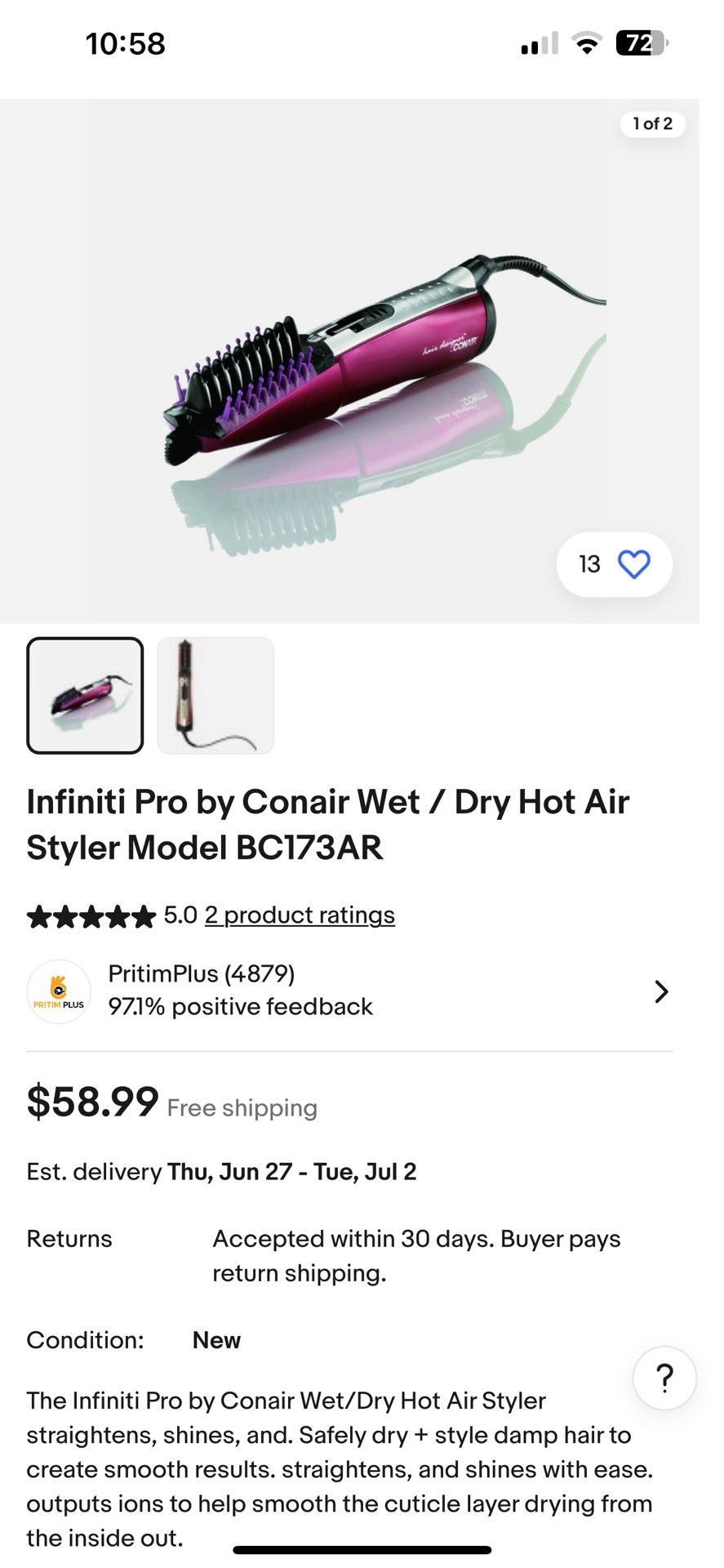 Infiniti Pro by Conair Wet / Dry Hot Air Styler