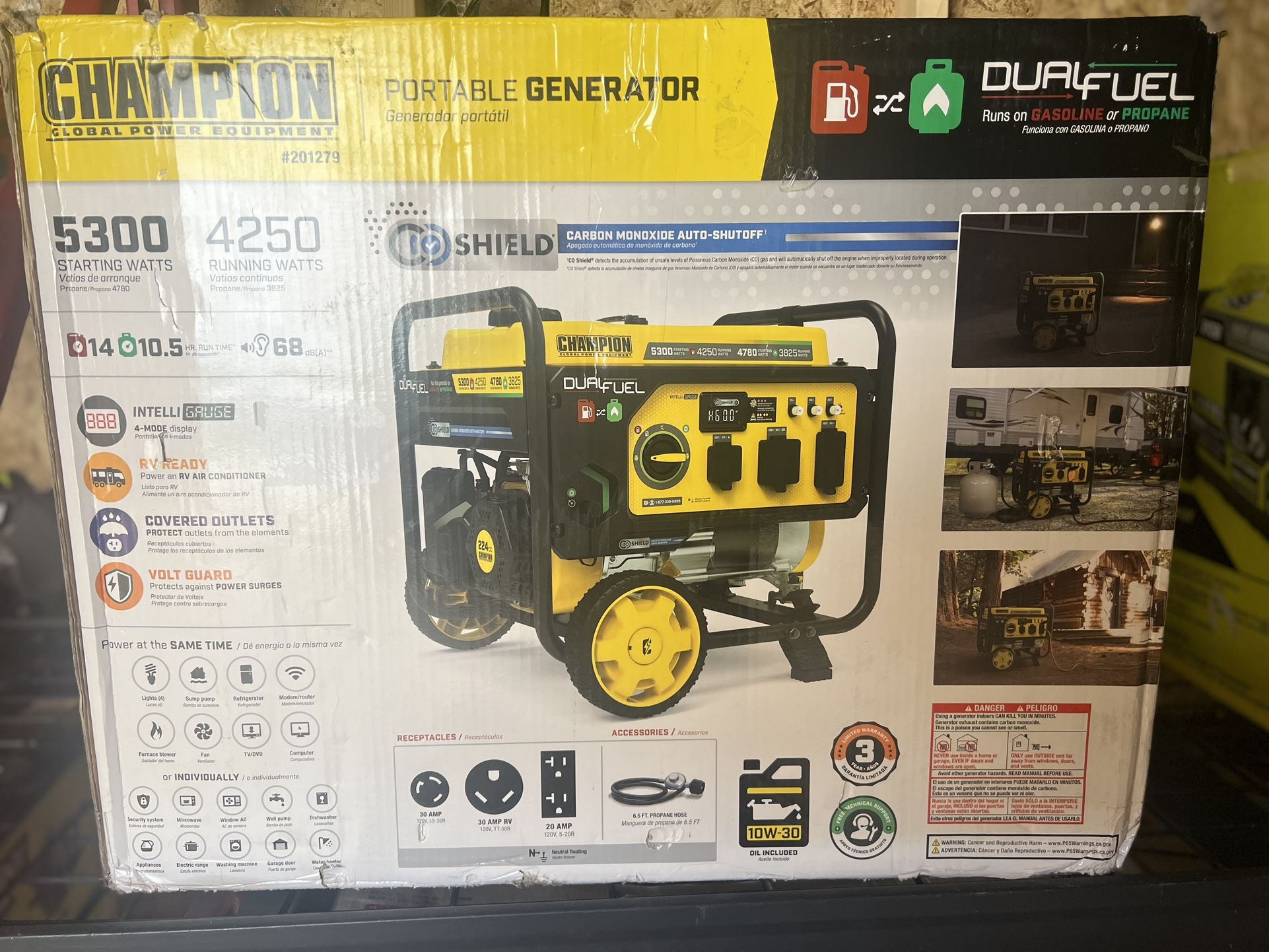 Champion Power Equipment 5300/4250-Watt Gasoline and Propane Powered Dual Fuel Portable Generator with CO Shield