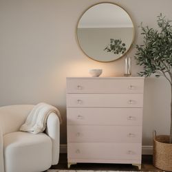 Vintage Showers Brothers Painted Pink Faux Linen Finish - Solid Wood Chest Of Drawers Dresser