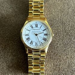 Tiffany & Co. Portfolio 18k Gold Plated Watch 33mm - Box,  Paper & Extra Links