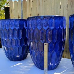 Large Blue Glazed Ceramic Planter Pots