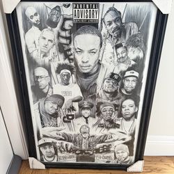 Framed Hip-Hop Legends Pencil Art Poster