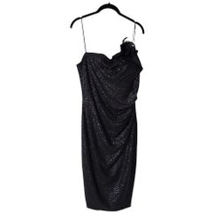 David Meister Black Strapless Sequin Midi Dress Womens Size 12
