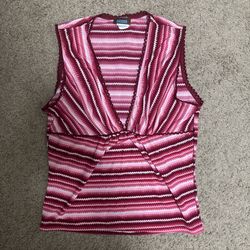 Pink multi-coloured striped vintage sleeveless top
