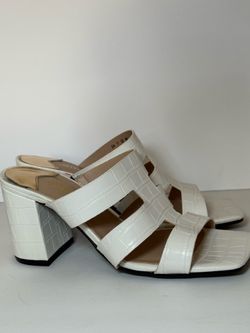 White Croc-Embossed Block Heel Slide Sandal