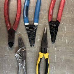 Milwaukee, Klein  Set of cutters pliers and strippers     Keywords : Marco tools, Mac tools, SnapOn tools snap on lifetime warranty, standard, metric 
