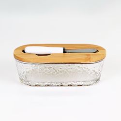 Glass Butter Dish with Bamboo Lid and Knife