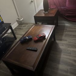 Coffee Table With Hidden Inside Compartment And Matching Lamp Table 