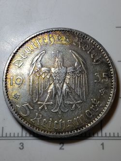 Silver Toned 1935-A Germany 5 Reichsmark