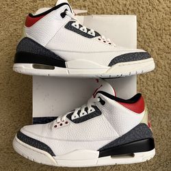 Size 10.5 (Pre owned, damaged box) - Air jordan 3 retro SE denim fire red