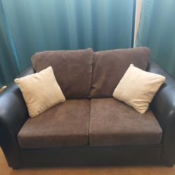 Gray Loveseat with Leather-Look Arms - Perfect Condition $175
