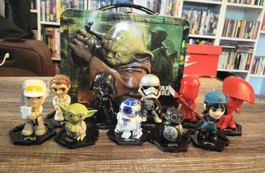 Funko Star Wars Mystery Minis Lot: 10 Pristine Loose Hex Figures and 2010 Yoda Jedi Master Metal Lunchbox