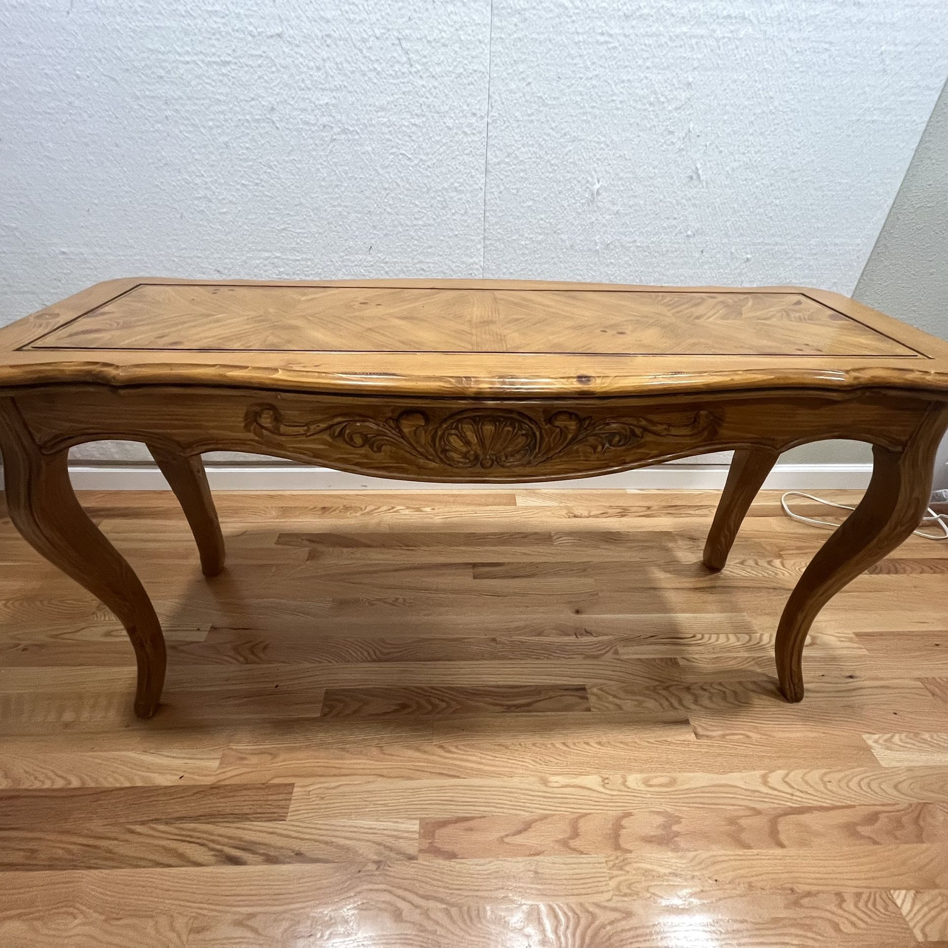 Carved Sofa Or Entry Table With Inlay