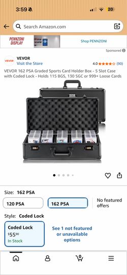 VEVOR 162 PSA Graded Sports Card Holder Box - 5 Slot Case with Coded Lock - Holds 115 BGS, 130 SGC or 999+ Loose Cards