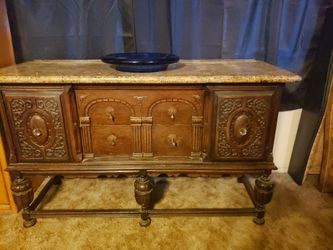 Vintage Free Standing Single Basin Vanity With Cabinet And Marble Top