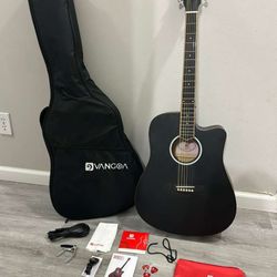 Vangoa Acoustic Electric Guitar Kit (Matte Black, 41") With All Goodies Included