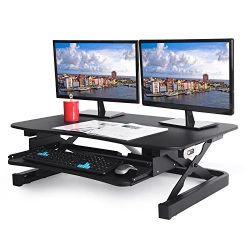 ApexDesk ZT Series Height Adjustable Sit to Stand Electric Desk Converter, 2-Tier Design with Large 36x24" Upper Work Surface and Lower Keyboard Tray 