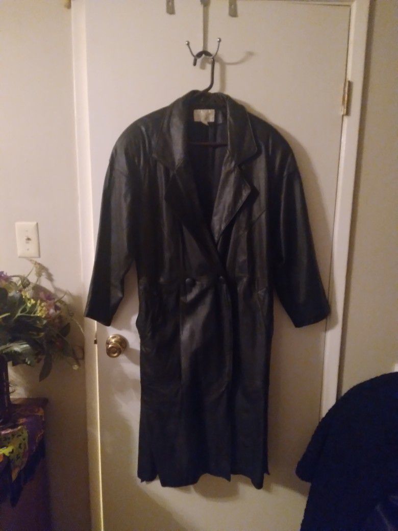 Charles Klein Midi Length Leather Coat