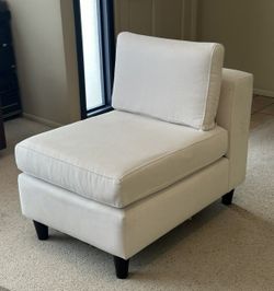 Like New Custom Made Cream Modern Armless Club Chair Performance Fabric Removable Covers Stylus Soleil