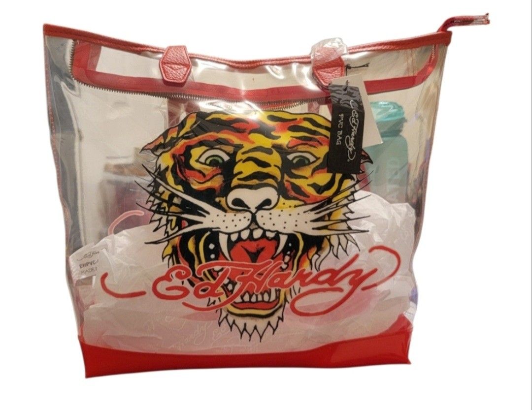 Ed Hardy Transparent Tote with Red and Yellow Tiger Design