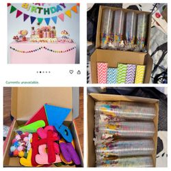 $10-Rainbow Pre-Strung 3D Rainbow Happy Birthday Banner & 100 Hawaiian cups, straws